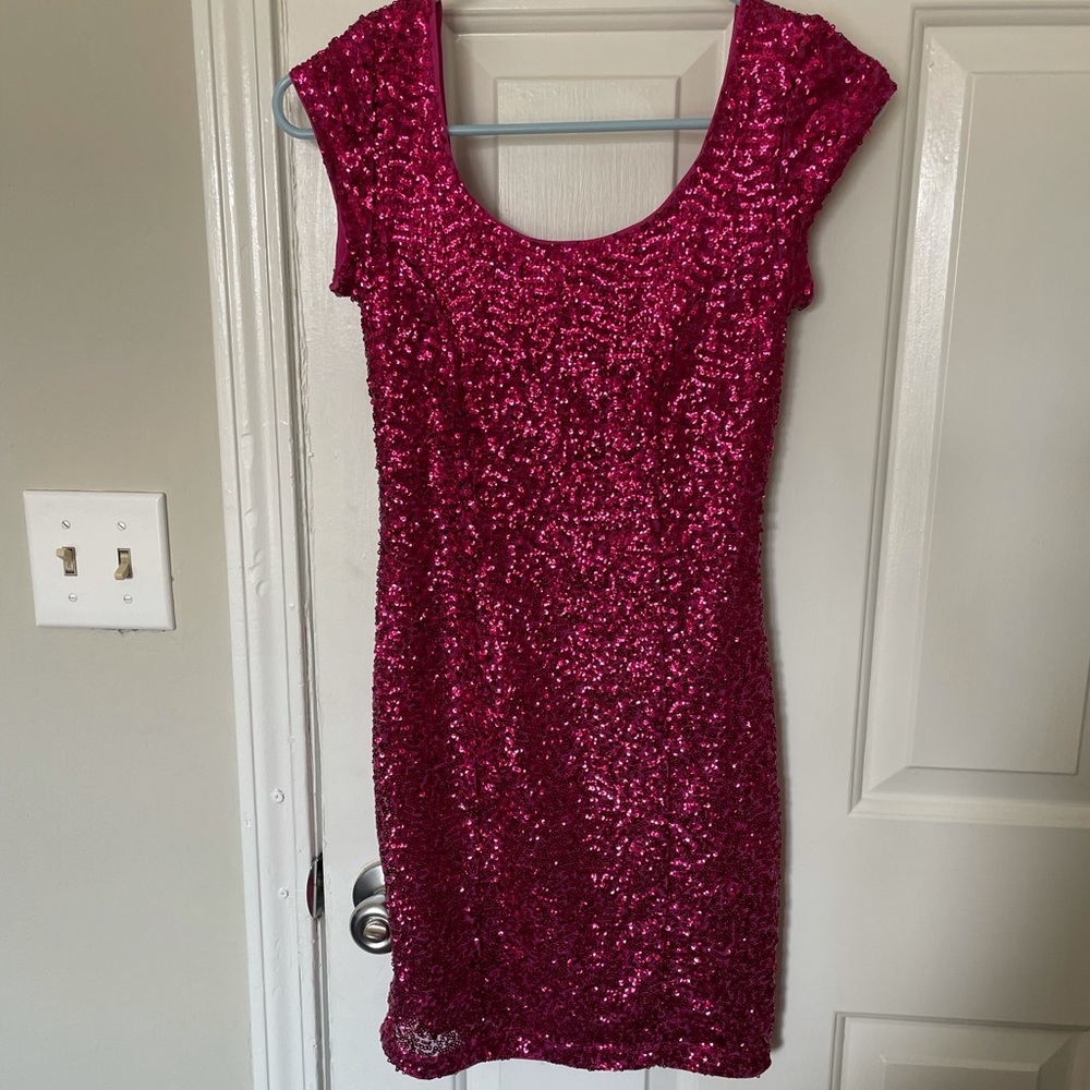 Bright Pink Sequin Mini Dress